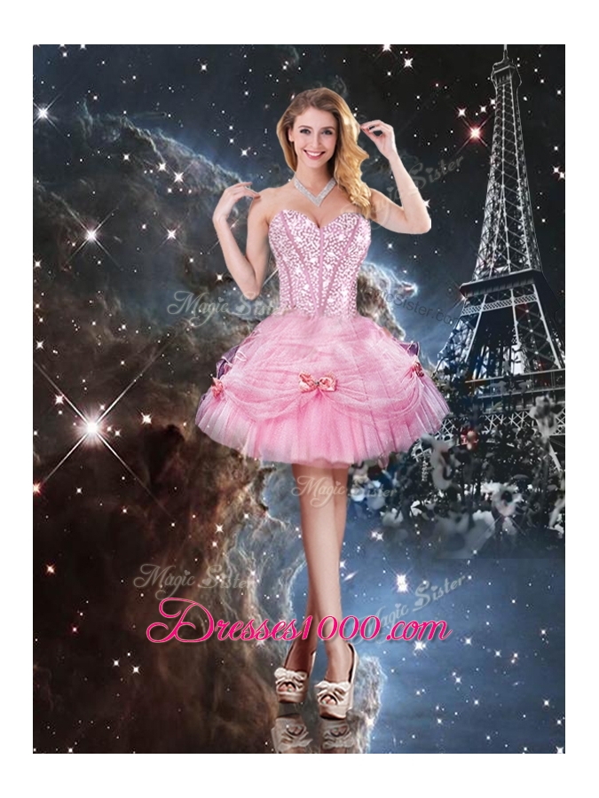 2016 Detachable Ball Gown Sweetheart Beading Pink Quinceanera Gowns