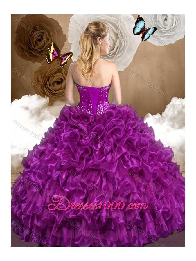 Beautiful 2016 Purple Sweet 16 Gowns with Beading and Ruffles
