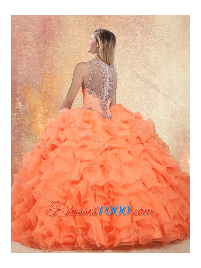 Beautiful Straps Orange Red Sweet 16 Dresses with Ruffles and Appliques
