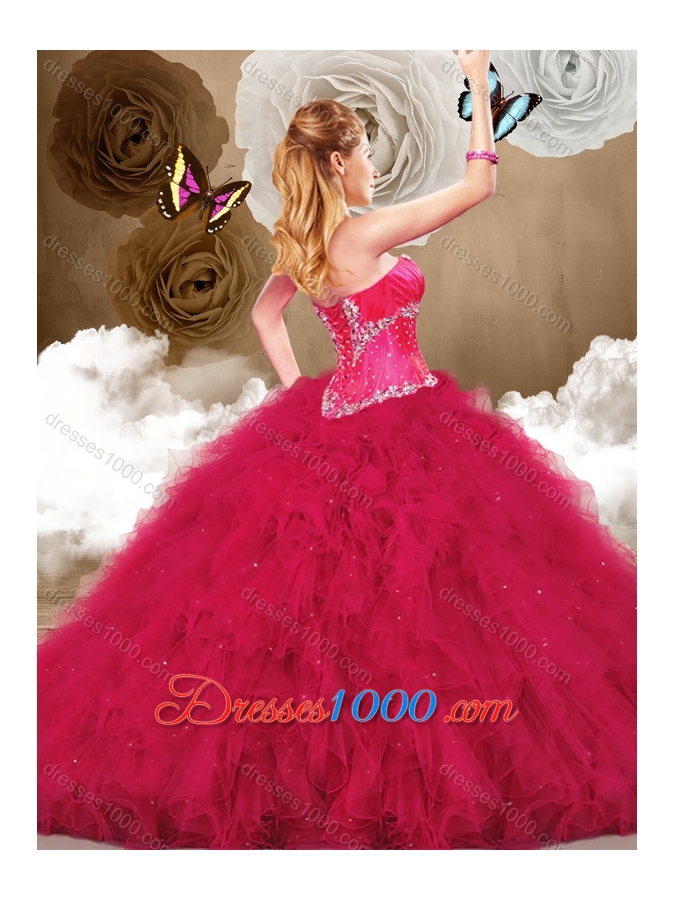 Cheap Ball Gown Sweetheart Beading and Ruffles Quinceanera Dresses