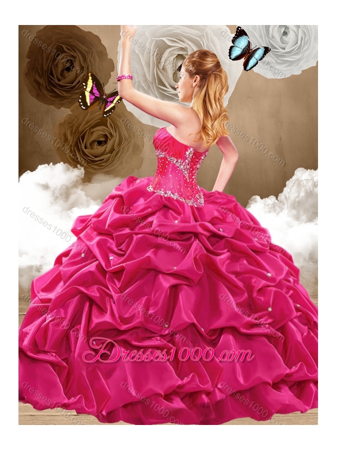 Discount Brush Train Hot Pink Sweet 16 Dresses with Pick Ups