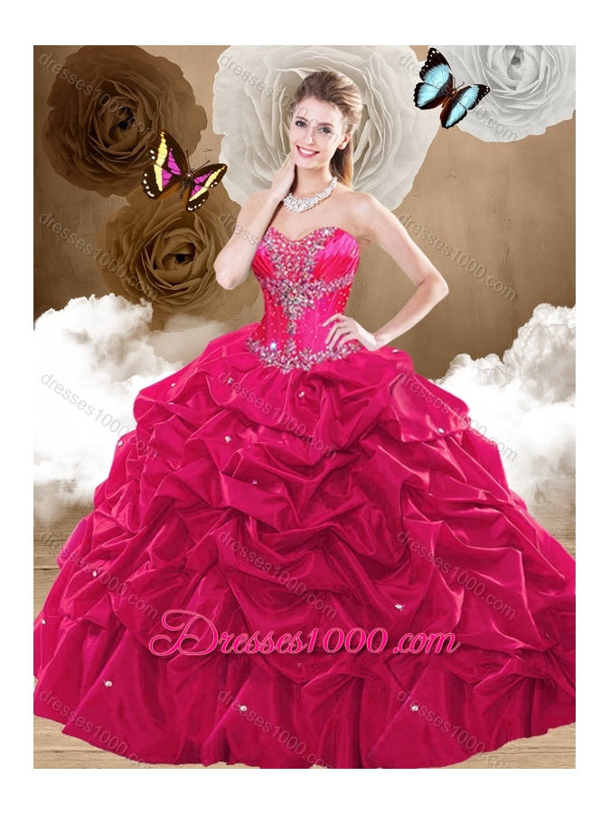 Discount Brush Train Hot Pink Sweet 16 Dresses with Pick Ups