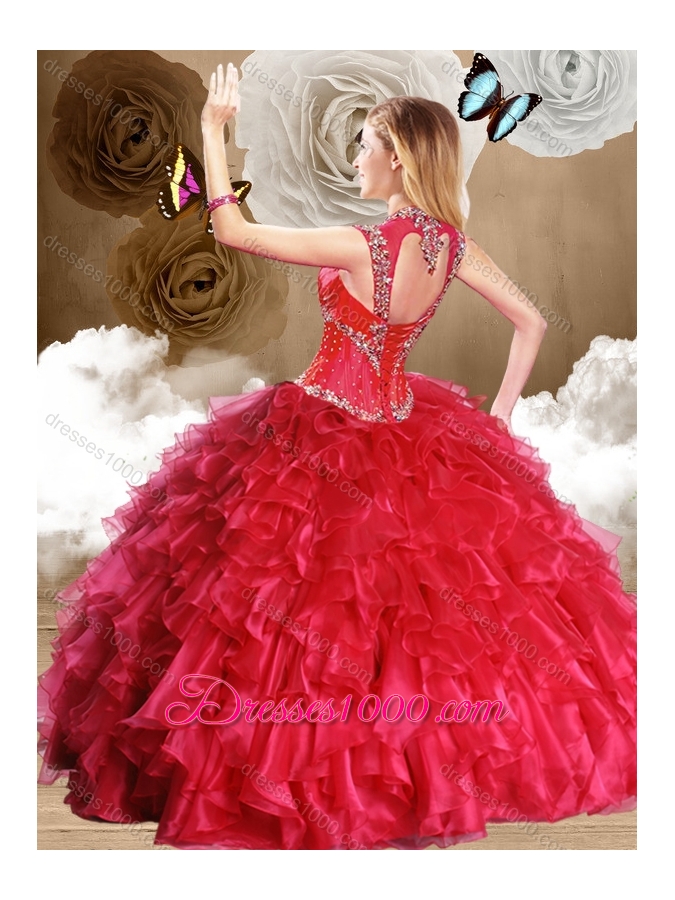 Fashionable Red Quinceanera Gowns with Beading and Ruffles