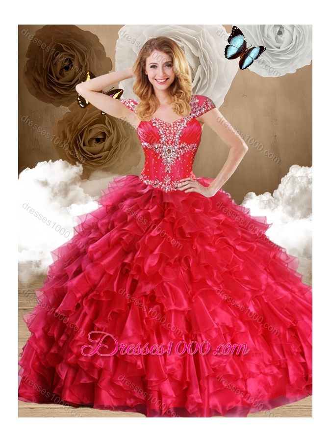 Fashionable Red Quinceanera Gowns with Beading and Ruffles