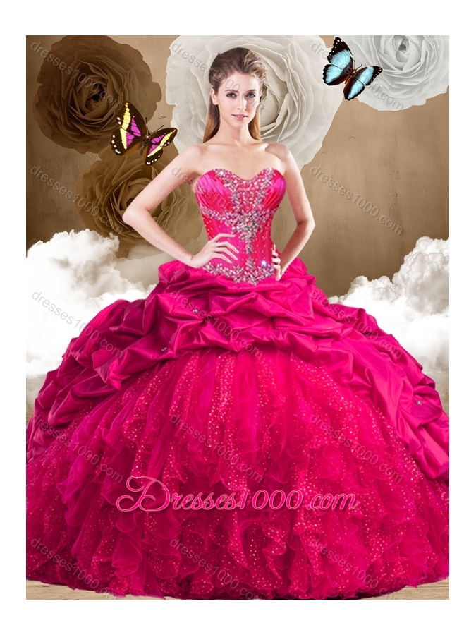 Fashionable Red Sweet 16 Dresses with Beading and Pick Ups