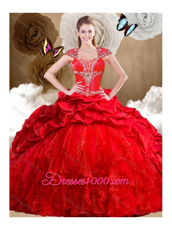Fashionable Red Sweet 16 Dresses with Beading and Pick Ups