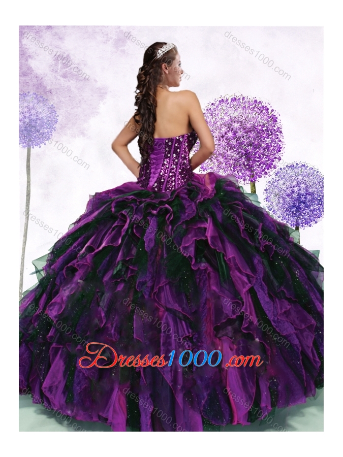 Gorgeous Sweetheart Multi Color Quinceanera Gowns with Ruffles and Sequins