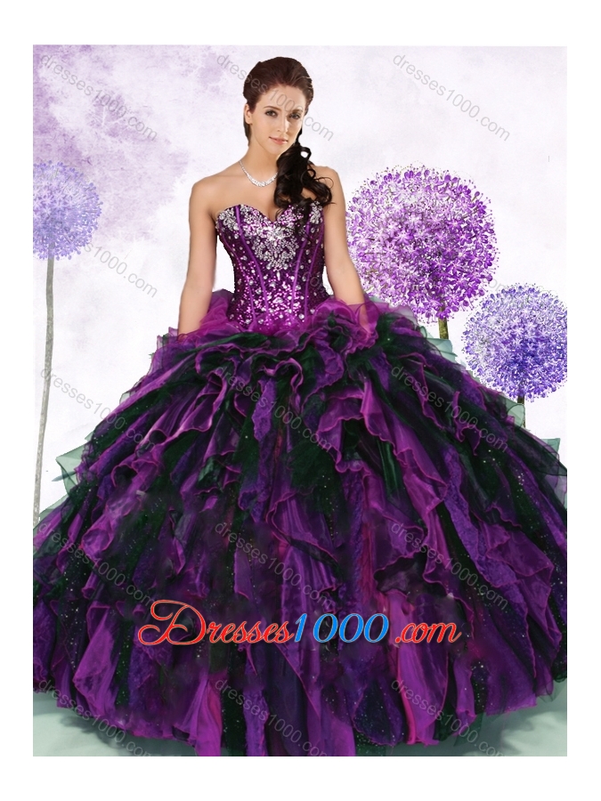 Gorgeous Sweetheart Multi Color Quinceanera Gowns with Ruffles and Sequins
