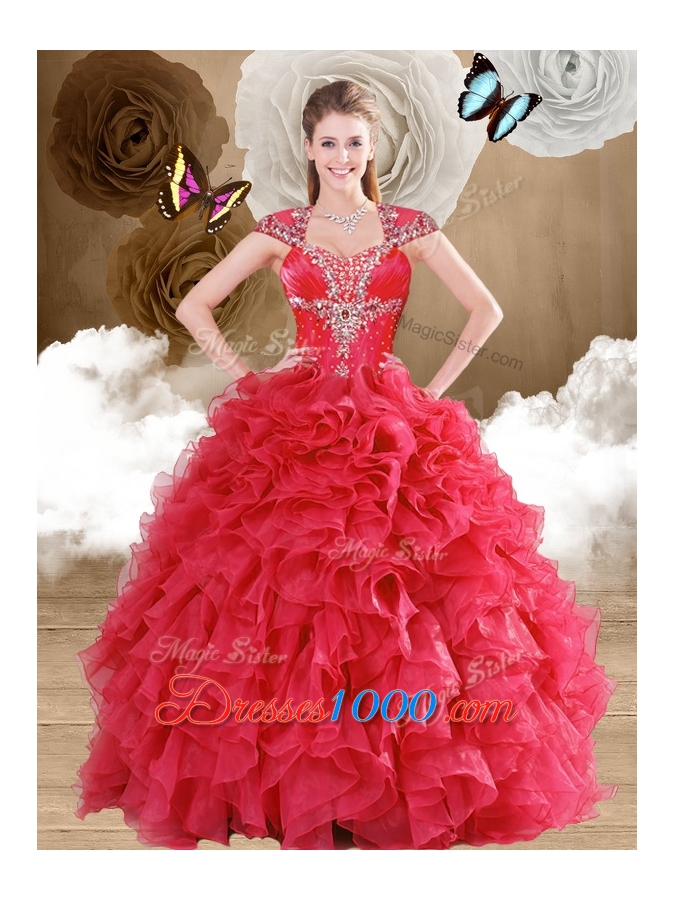 Latest Beading and Ruffles Quinceanera Gowns in Red