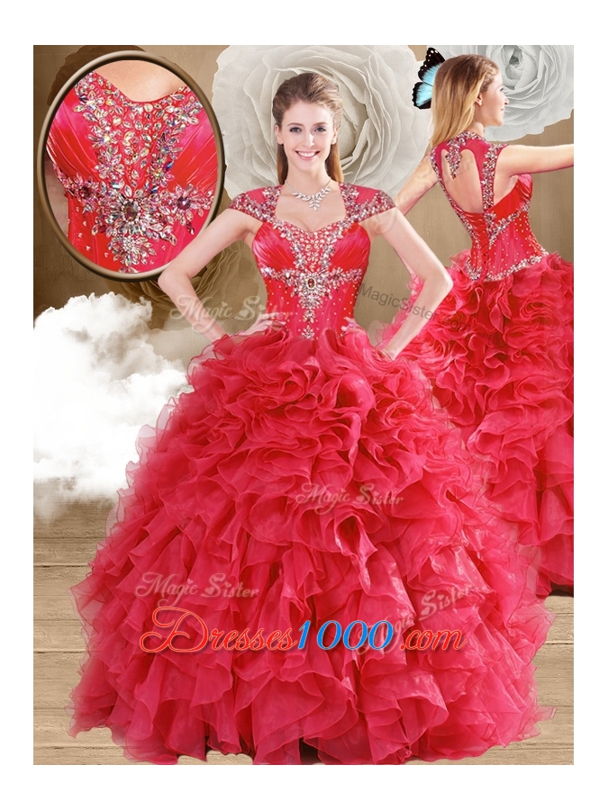 Latest Beading and Ruffles Quinceanera Gowns in Red