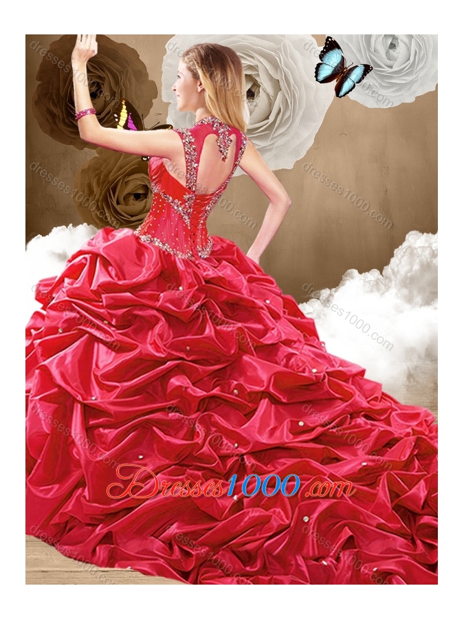 Lovely Beading and Pick Ups Sweet 16 Gowns with Brush Train