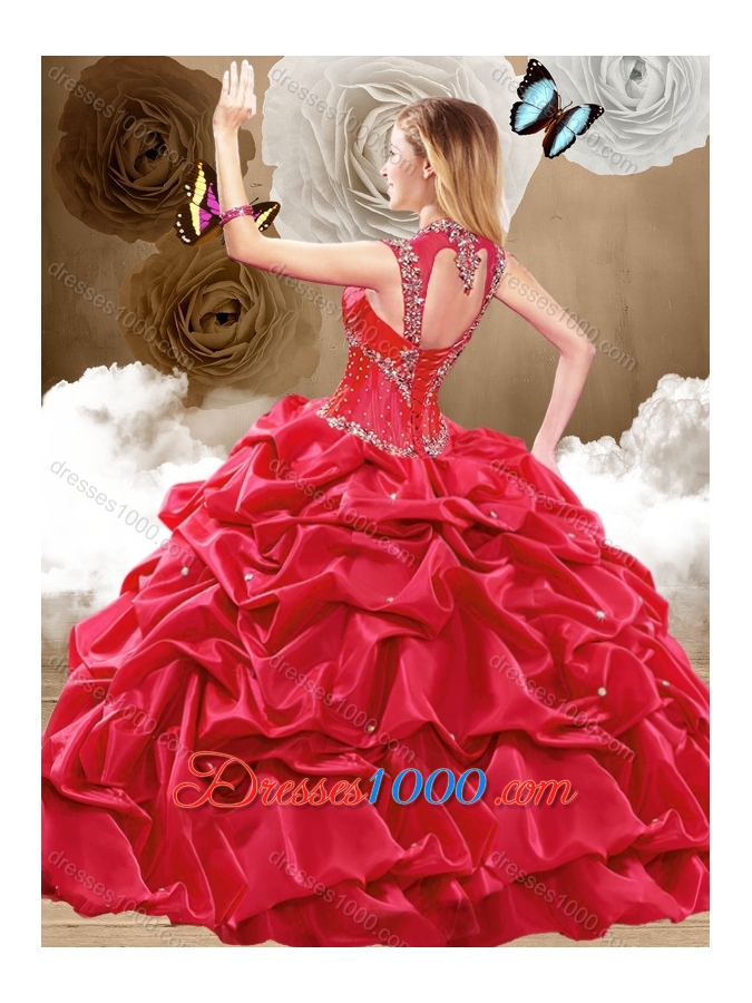 Lovely Beading and Pick Ups Sweet 16 Gowns with Brush Train
