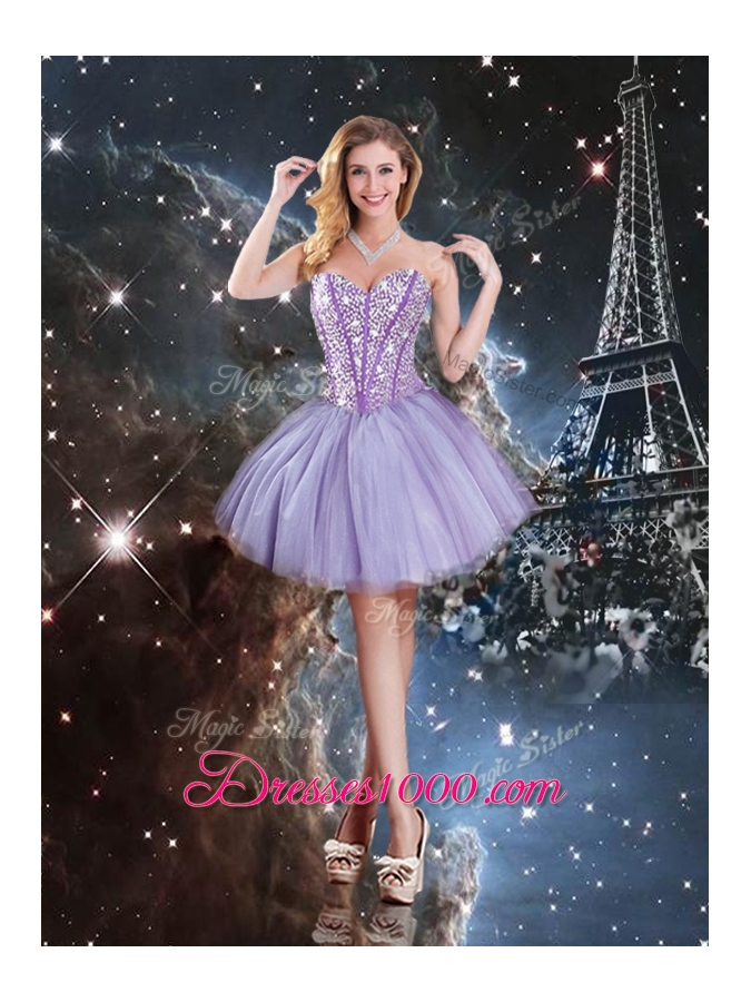 Lovely Sweetheart Beading Lavender DetachableQuinceanera Gown for 2016