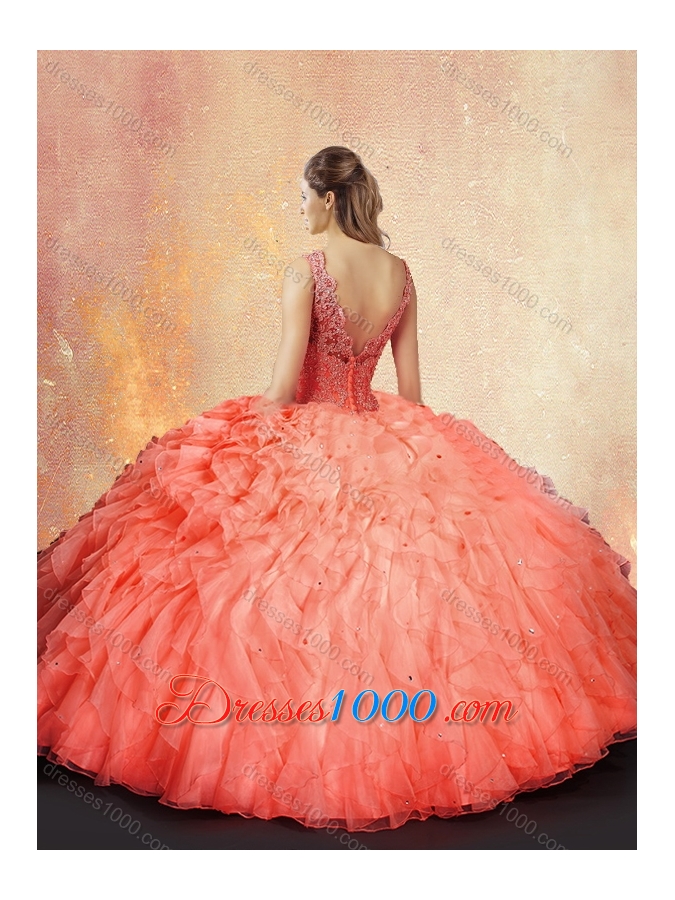 New Arrivals V Neck Sweet 16 Dresses with Ruffles and Appliques
