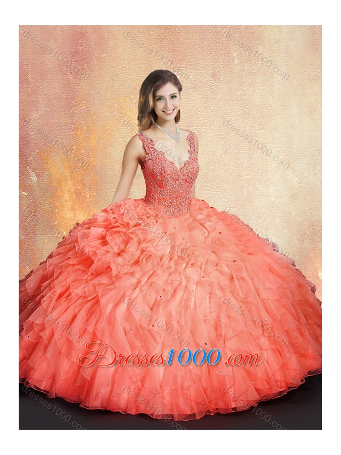 New Arrivals V Neck Sweet 16 Dresses with Ruffles and Appliques