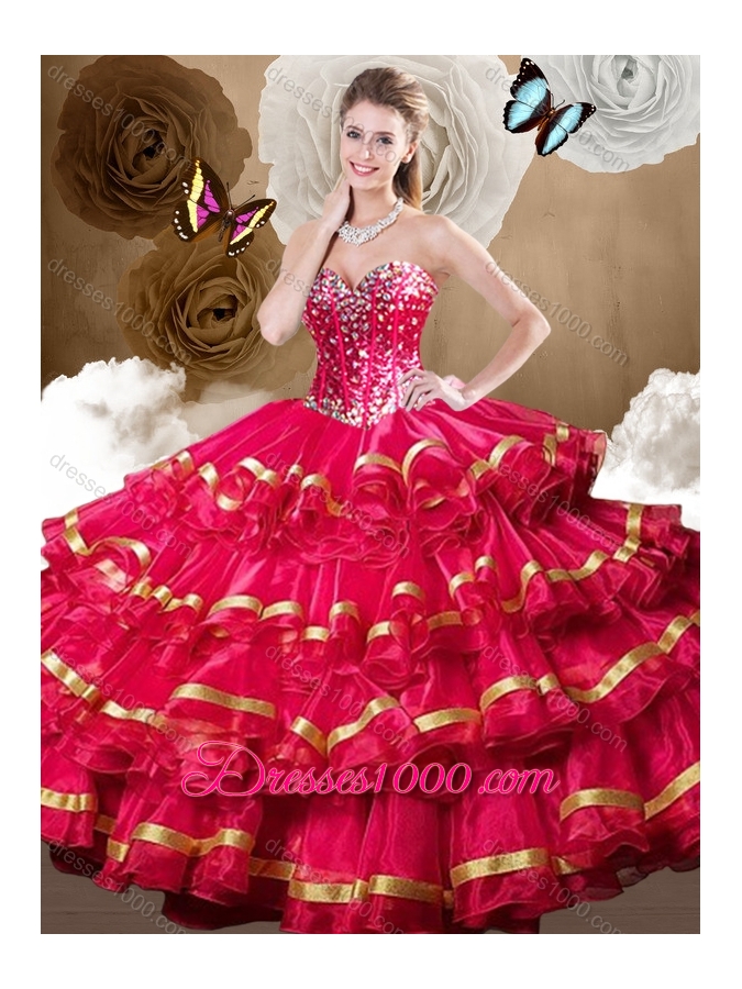 Perfect Red Sweet 16 Dresses with Beading and Ruffled Layers