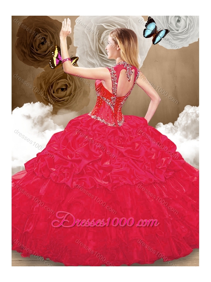 Perfect Sweetheart Red Quinceanera Dresses with Beading and Pick Ups