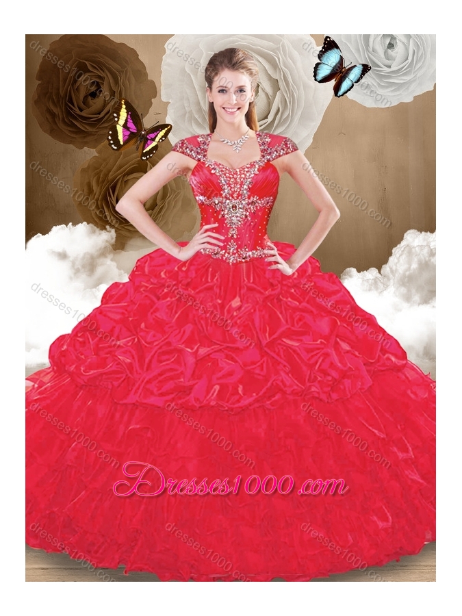Perfect Sweetheart Red Quinceanera Dresses with Beading and Pick Ups
