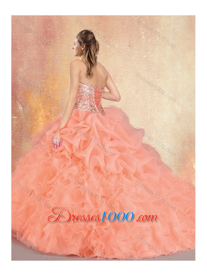 Popular Brush Train Sweet 16 Gowns with Ruffles and Bubles