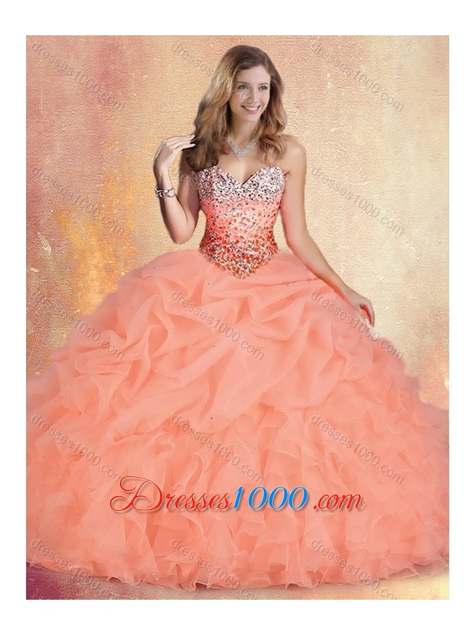 Popular Brush Train Sweet 16 Gowns with Ruffles and Bubles