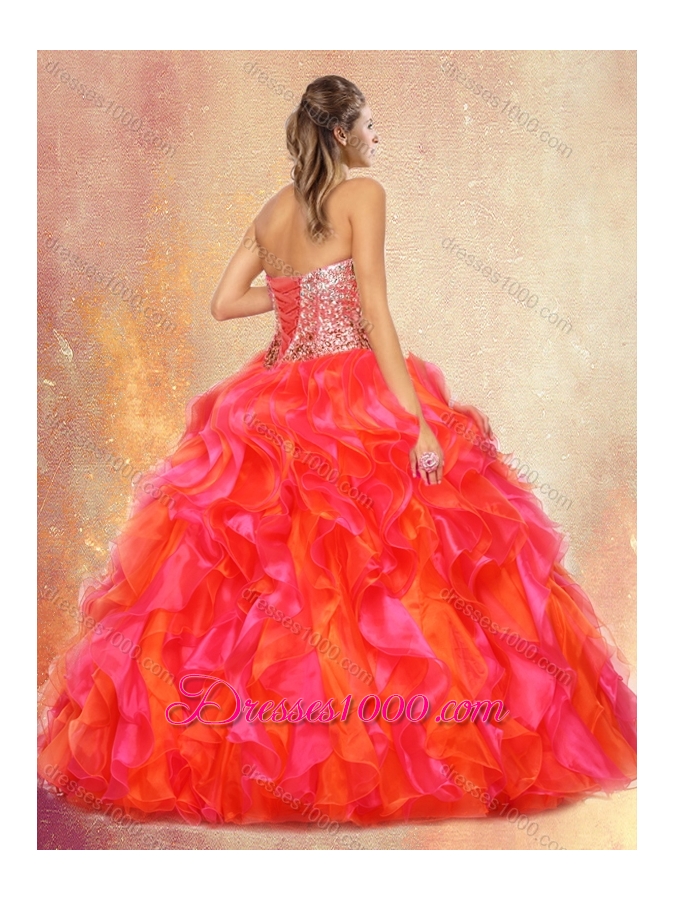 Pretty Ball Gown Multi Color Sweet 16 Gowns with Beading and Ruffles