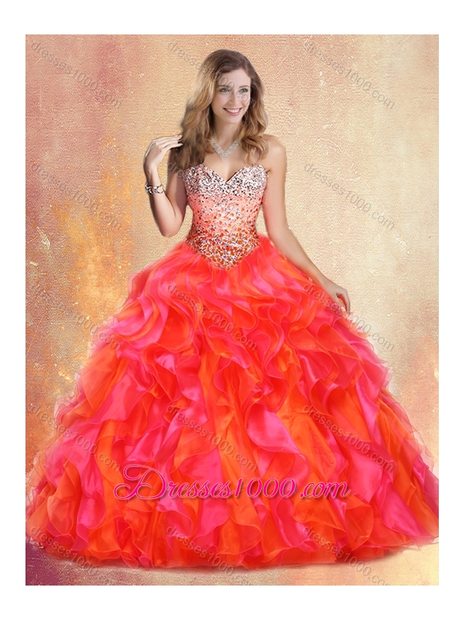 Pretty Ball Gown Multi Color Sweet 16 Gowns with Beading and Ruffles