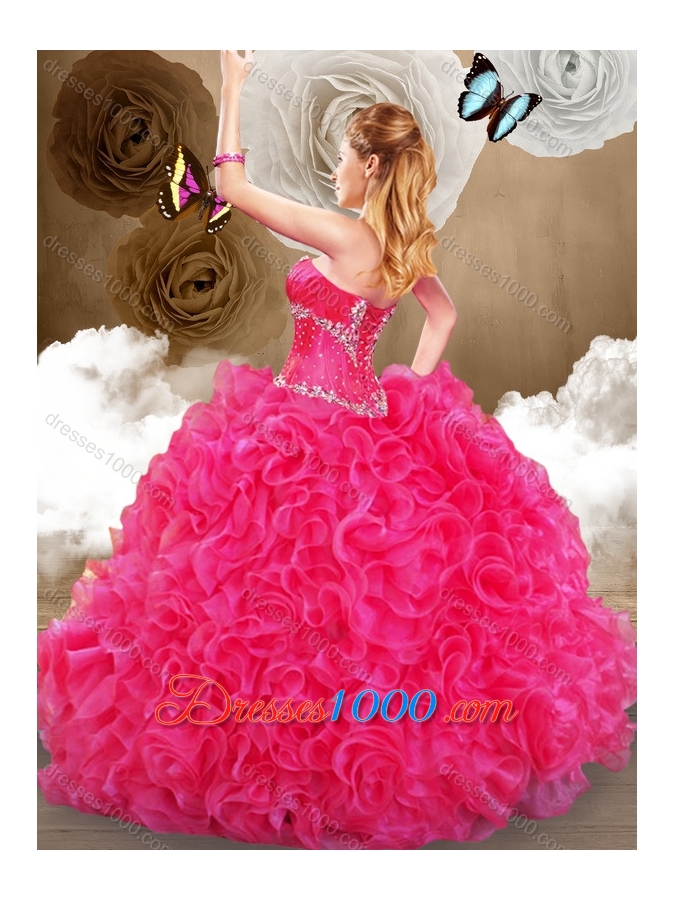 Pretty Hot Pink Sweetheart Quinceanera Gowns with Ruffles