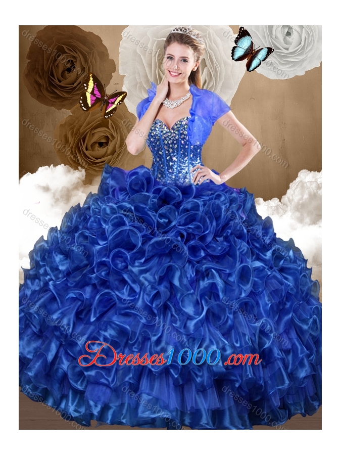 Pretty Royal Blue Quinceanera Gowns with Beading and Ruffles
