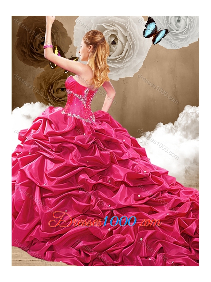 Simple Brush Train Sweetheart Quinceanera Dresses with Pick Ups