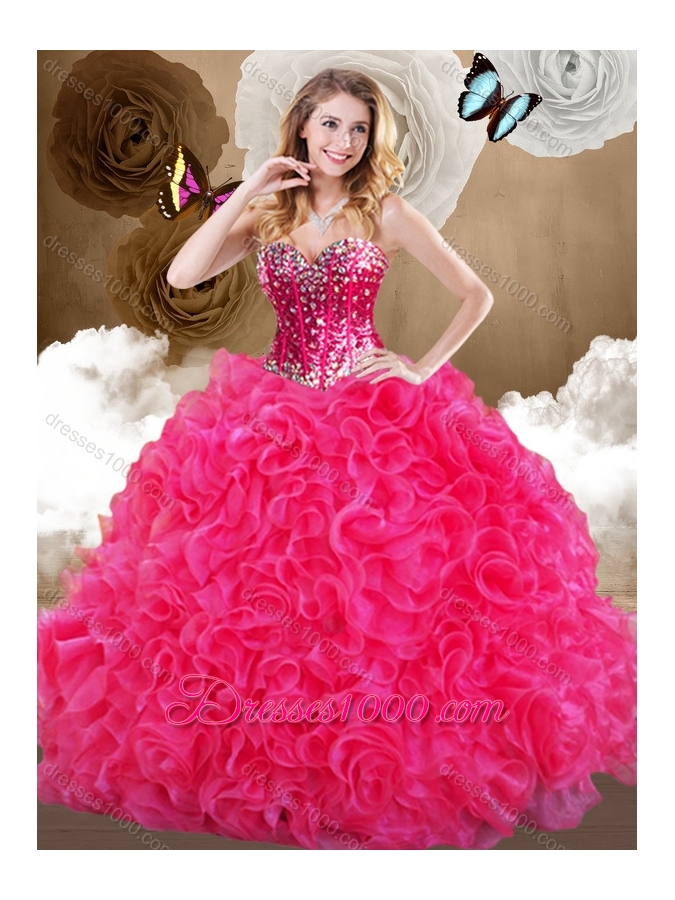 Super Hot Sweetheart Hot Pink Quinceanera Gowns with Ruffles