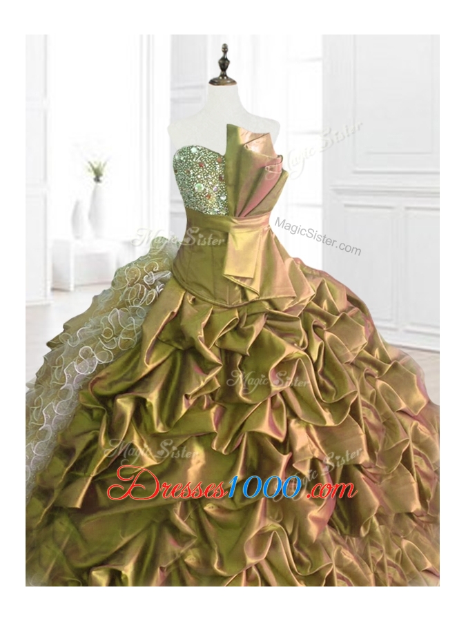Fashionable Strapless Pick Ups Quinceanera Dresses with Sequins and Ruffles