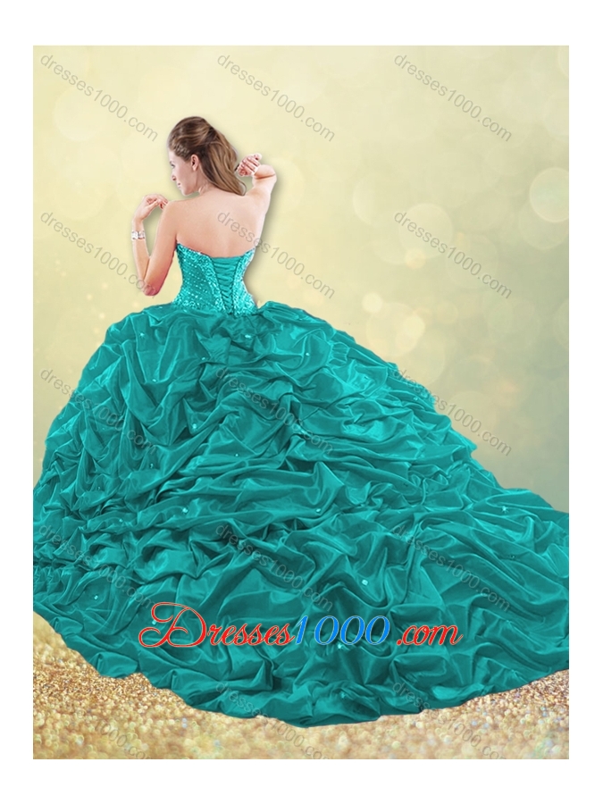 2016 Classical Taffeta Blue Quinceanera Dress with Beading and Bubbles
