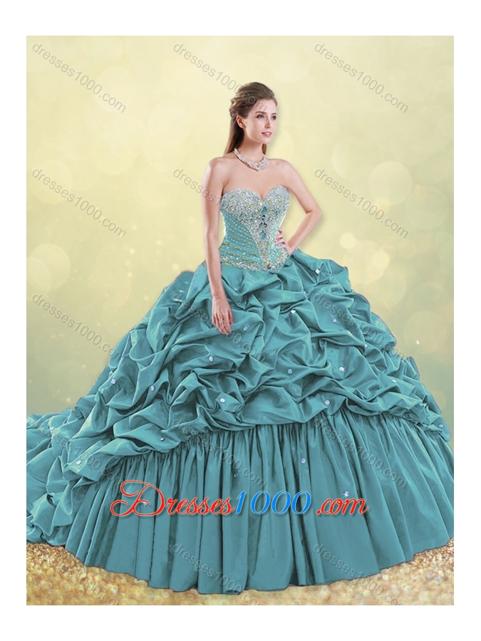 2016 Classical Taffeta Blue Quinceanera Dress with Beading and Bubbles