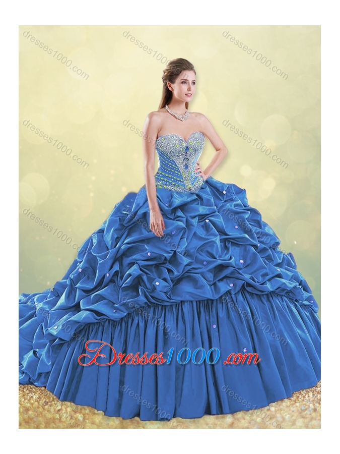 2016 Classical Taffeta Blue Quinceanera Dress with Beading and Bubbles