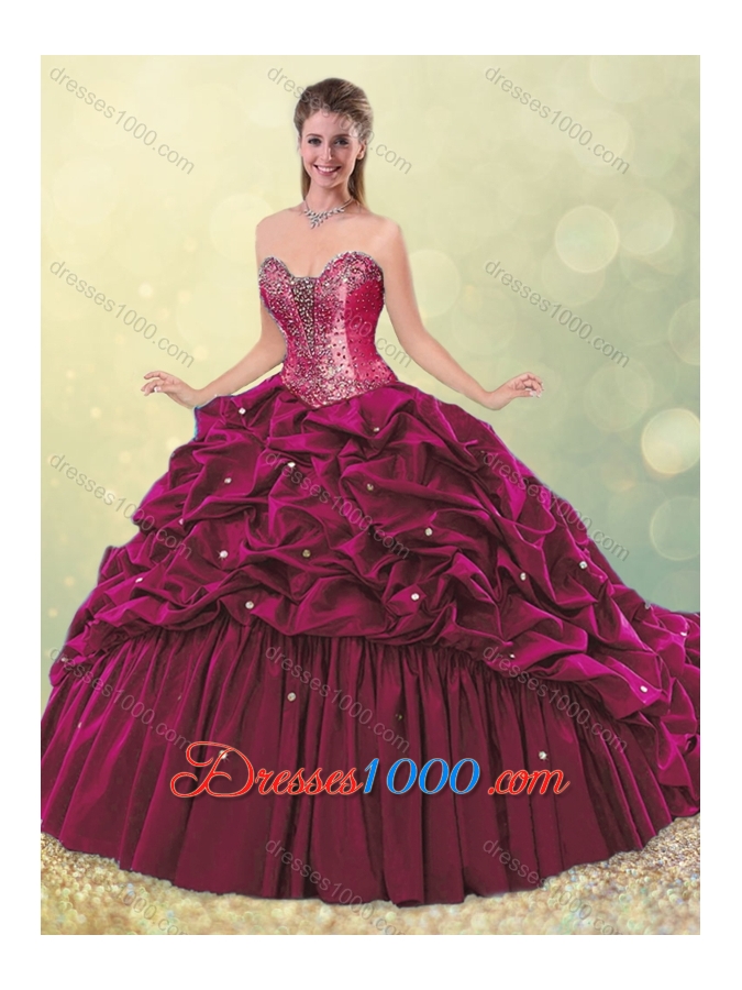 2016 Elegant Puffy Skirt Beaded Teal Quinceanera Dress with Brush Train