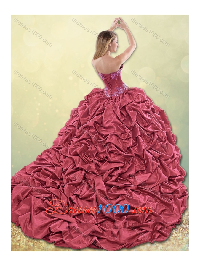 2016 Exquisite Brush Train Taffeta Quinceanera Dress in Aqua Blue