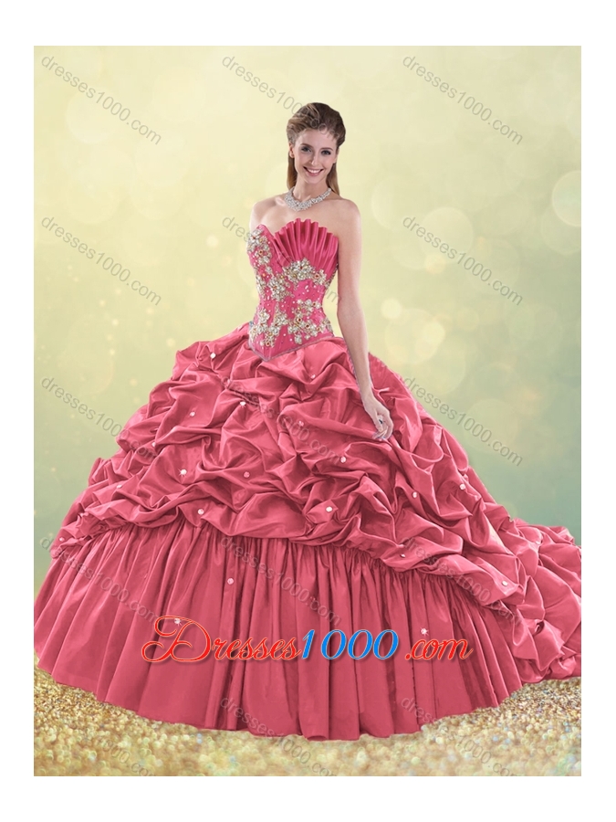 2016 Exquisite Brush Train Taffeta Quinceanera Dress in Aqua Blue