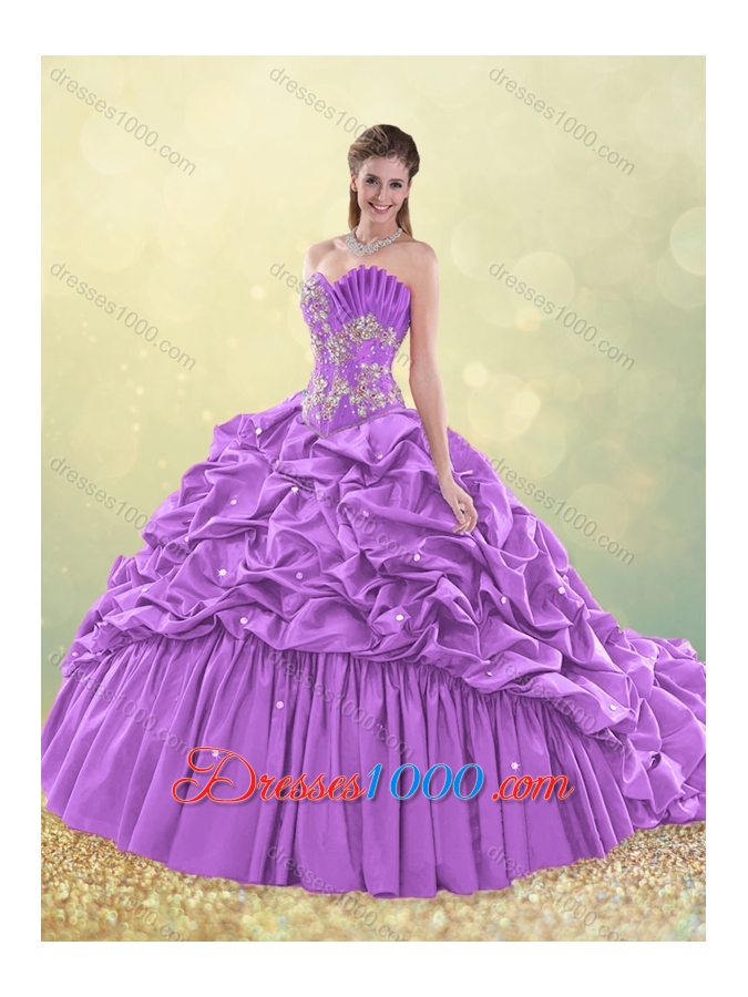 2016 Exquisite Brush Train Taffeta Quinceanera Dress in Aqua Blue