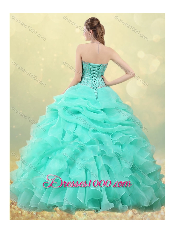 Big Puffy Apple Green Quinceanera Dress with Beading and Bubbles