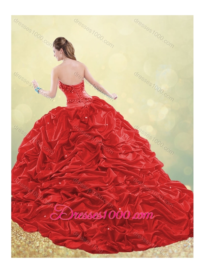 2016 Clearance Brush Train Taffeta Bubble Quinceanera Dress in Turquoise