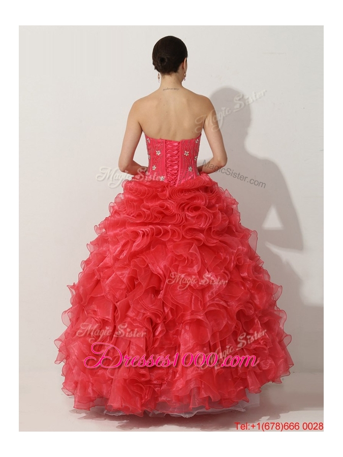 2016 Designer Princess Red Quinceanera Gown with Beading and Ruffles