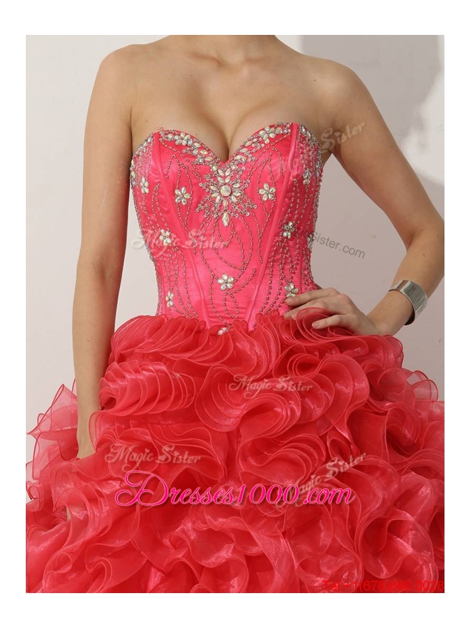 2016 Designer Princess Red Quinceanera Gown with Beading and Ruffles