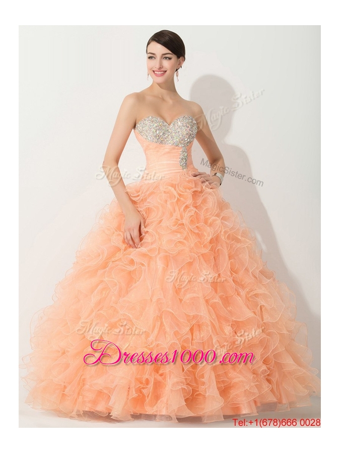 2016 Princess Orange Quinceanera Gown with Beading and Ruffles
