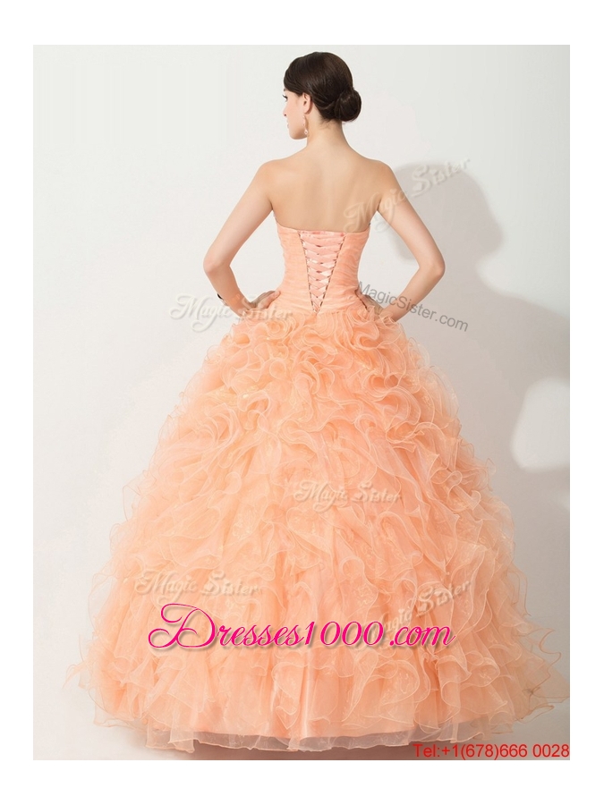 2016 Princess Orange Quinceanera Gown with Beading and Ruffles