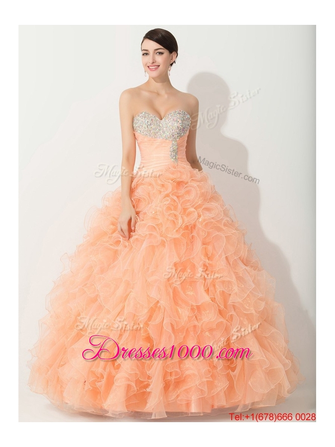 2016 Princess Orange Quinceanera Gown with Beading and Ruffles