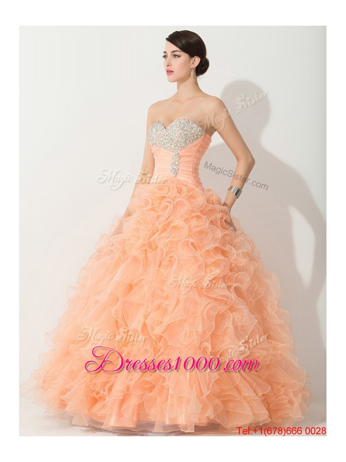 2016 Princess Orange Quinceanera Gown with Beading and Ruffles