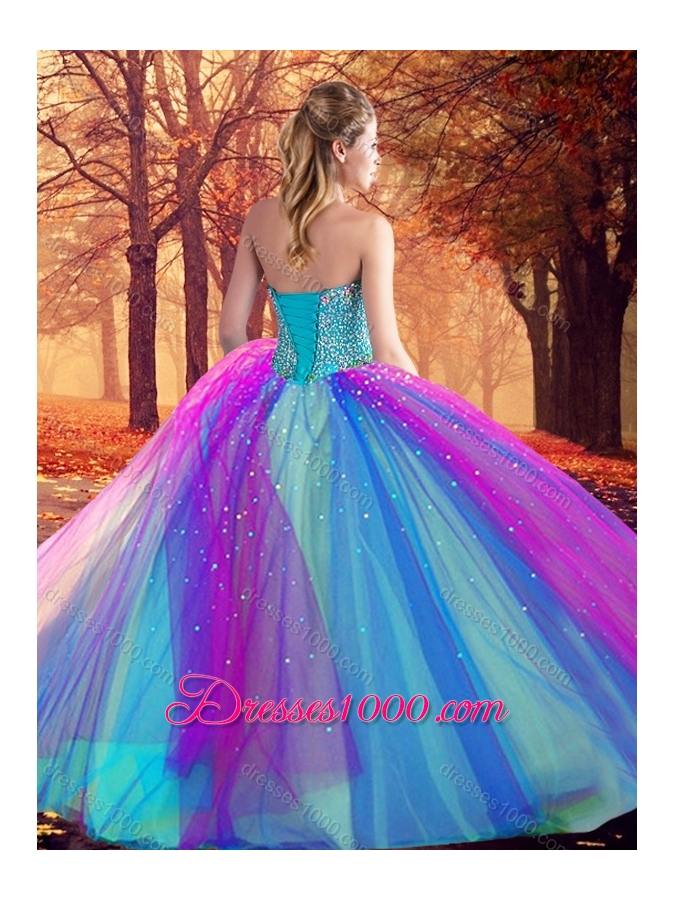 Beautiful Beaded Multi Color Quinceanera Dress in Tulle
