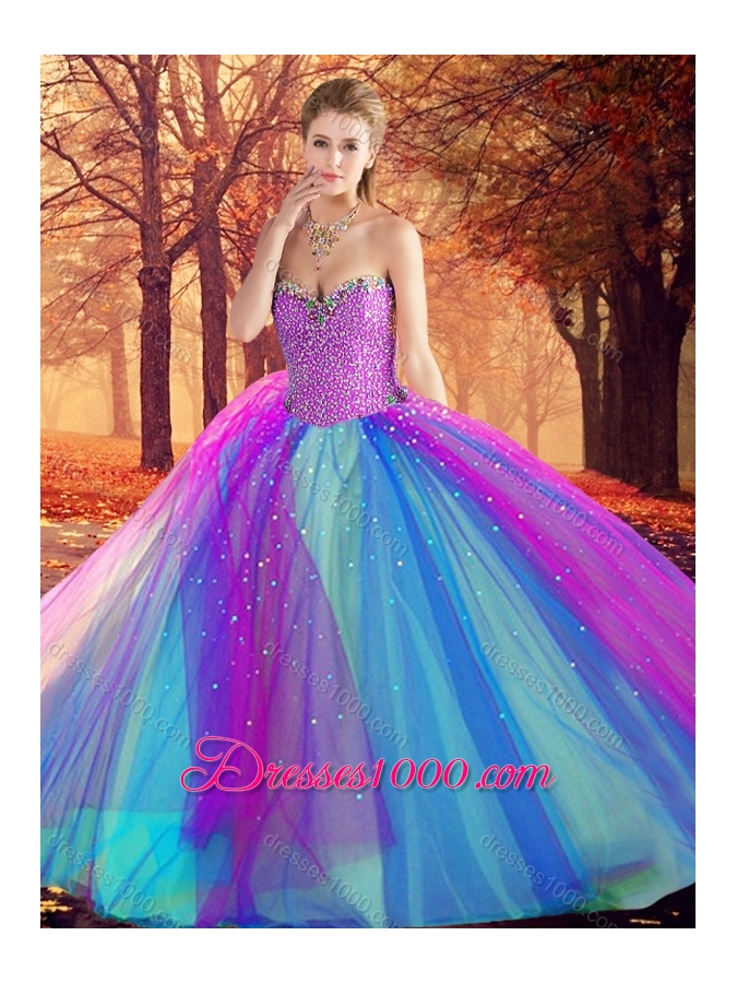 Beautiful Beaded Multi Color Quinceanera Dress in Tulle