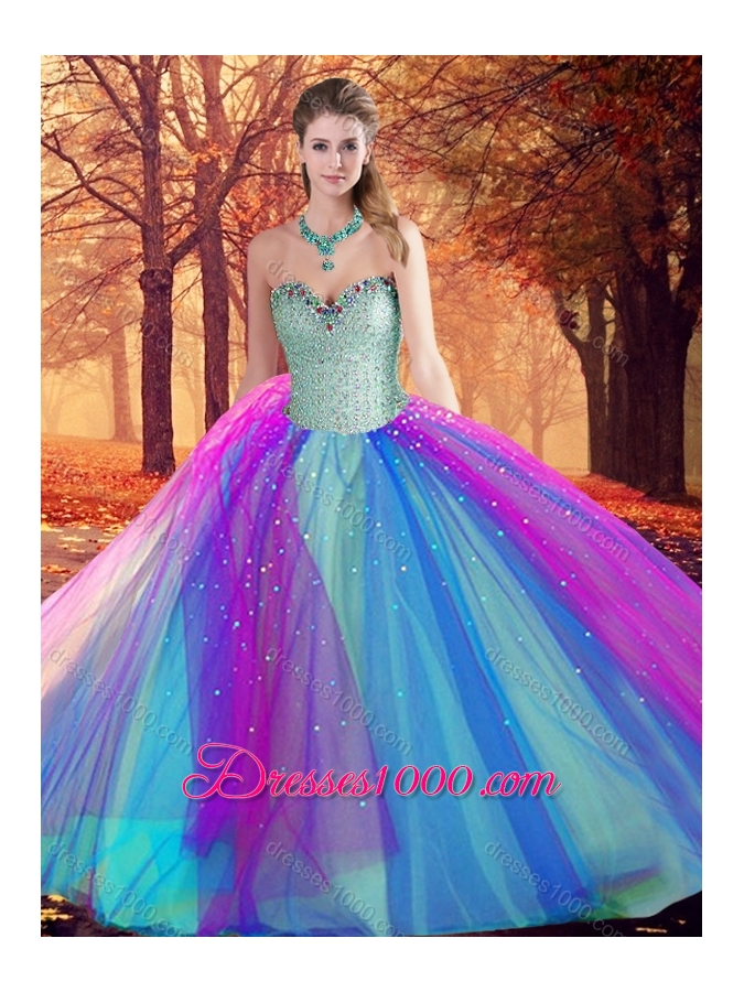 Beautiful Beaded Multi Color Quinceanera Dress in Tulle