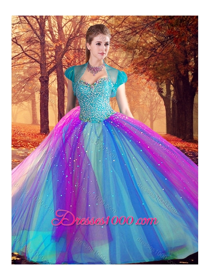 Beautiful Beaded Multi Color Quinceanera Dress in Tulle